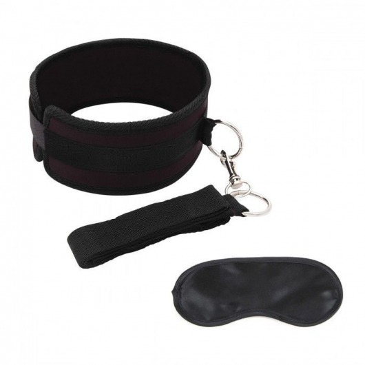 Черный ошейник с длинным поводком Collar and Leash Set - Lux Fetish - купить с доставкой в Прокопьевске