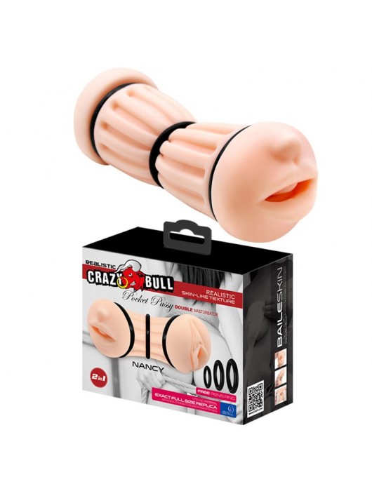 Телесный двусторонний мастурбатор Nancy - ротик и вагина - Baile - в Прокопьевске купить с доставкой