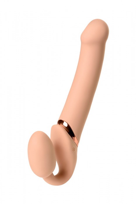 Телесный безремневой вибрострапон Vibrating Bendable Strap-On L - Strap-on-me - купить с доставкой в Прокопьевске