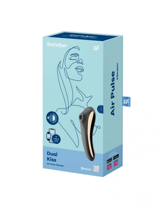 Черный вибромассажер Dual Kiss с вакуумной стимуляцией - Satisfyer