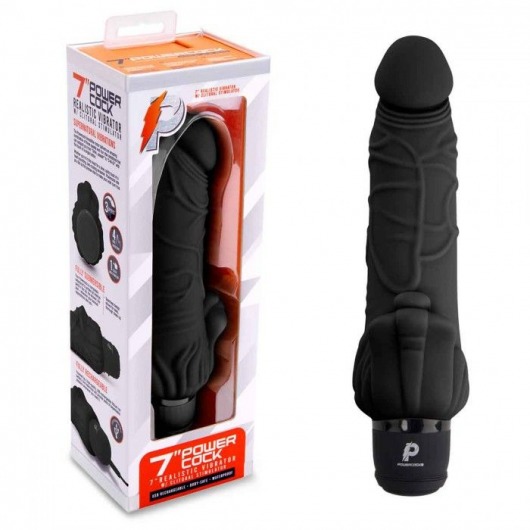 Черный вибратор-реалистик с клиторальными лепестками 7  Realistic Vibrator - 21,5 см. - PowerCocks