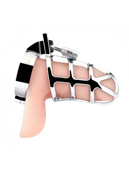 Серебристая металлическая клетка для члена с замком Enslave Cock Cage - BlueLine - купить с доставкой в Прокопьевске