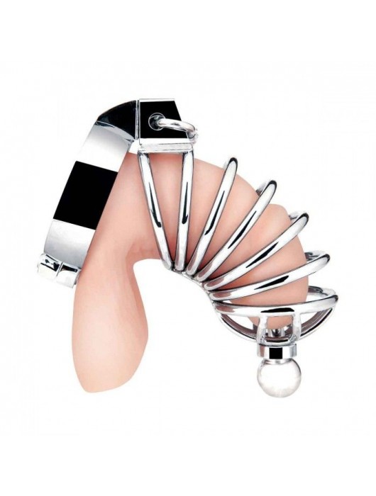 Серебристая клетка для члена Urethral Play Cage - BlueLine - купить с доставкой в Прокопьевске