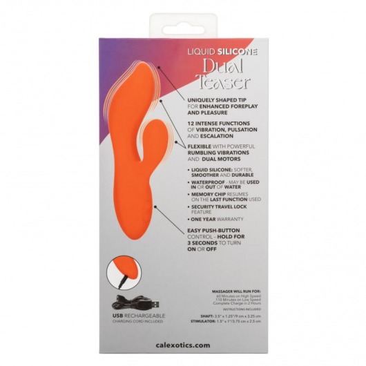 Оранжевый вибратор-кролик Liquid Silicone Dual Teaser - California Exotic Novelties