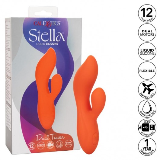 Оранжевый вибратор-кролик Liquid Silicone Dual Teaser - California Exotic Novelties