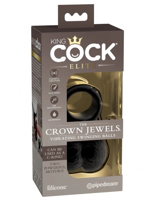 Черная вибронасадка King Cock Ellite The Crown Jewels - Pipedream - в Прокопьевске купить с доставкой