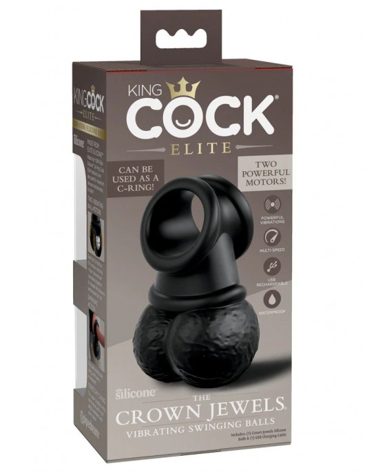 Черная вибронасадка King Cock Ellite The Crown Jewels - Pipedream - в Прокопьевске купить с доставкой
