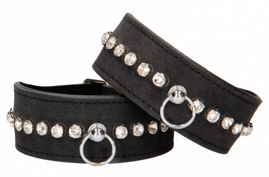 Черные наручники Diamond Studded Wrist Cuffs - Shots Media BV - купить с доставкой в Прокопьевске