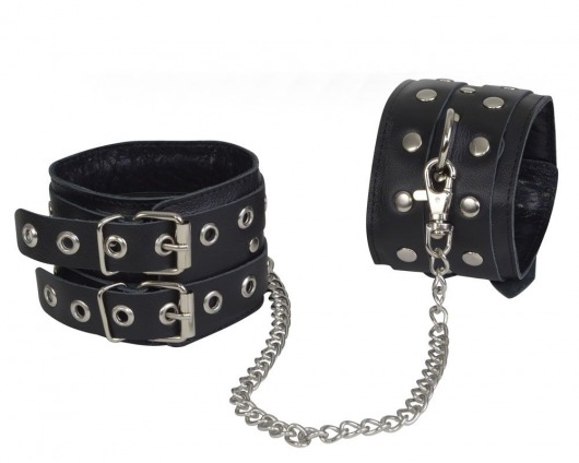 Чёрные кожаные оковы, соединенные цепочкой - Sitabella - купить с доставкой в Прокопьевске