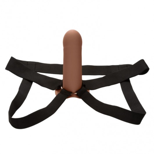 Коричневый фаллопротез из силикона Extension with Harness - 15,75 см. - California Exotic Novelties - купить с доставкой в Прокопьевске