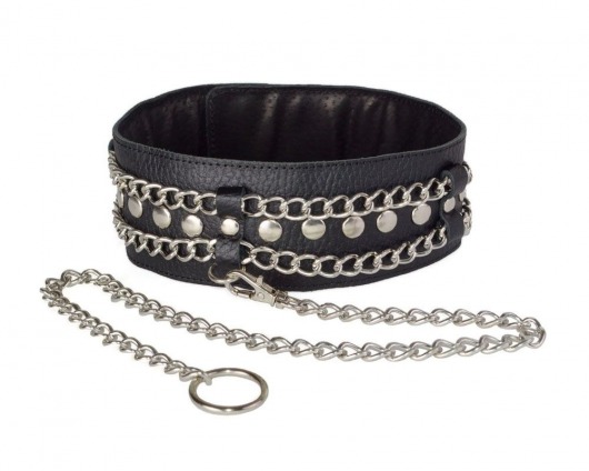Чёрный ошейник с цепочками и поводком - Sitabella - купить с доставкой в Прокопьевске