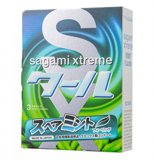 Презервативы Sagami Xtreme Mint с ароматом мяты - 3 шт. - Sagami - купить с доставкой в Прокопьевске