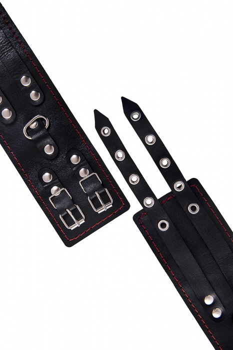 Черные кожаные оковы с двумя ремнями и контрастной строчкой - Pecado - купить с доставкой в Прокопьевске