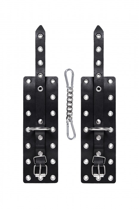 Черные кожаные однослойные наручники с люверсами - Pecado - купить с доставкой в Прокопьевске