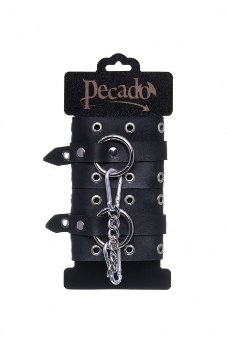 Черные кожаные однослойные наручники с люверсами - Pecado - купить с доставкой в Прокопьевске