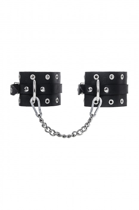 Черные кожаные однослойные оковы с люверсами - Pecado - купить с доставкой в Прокопьевске