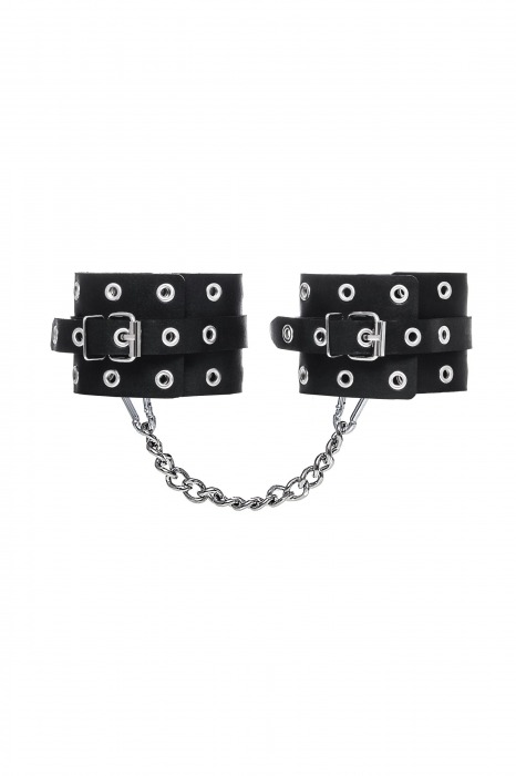 Черные кожаные однослойные оковы с люверсами - Pecado - купить с доставкой в Прокопьевске