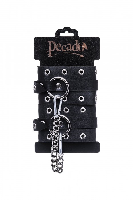 Черные кожаные однослойные оковы с люверсами - Pecado - купить с доставкой в Прокопьевске