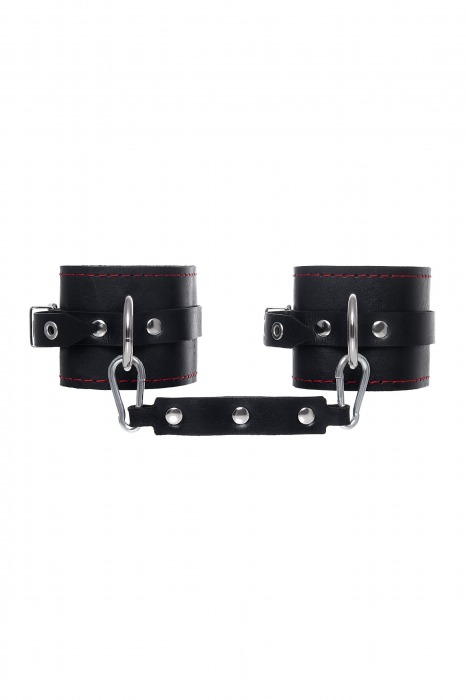 Черные кожаные однослойные оковы с контрастной строчкой - Pecado - купить с доставкой в Прокопьевске