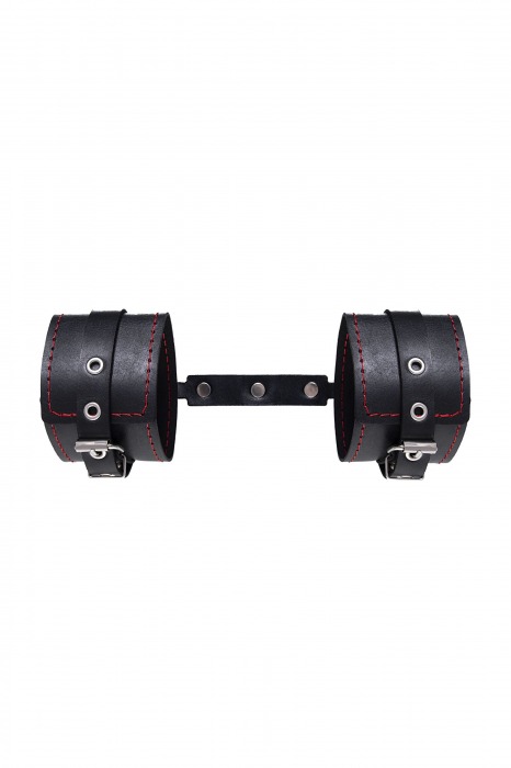 Черные кожаные однослойные оковы с контрастной строчкой - Pecado - купить с доставкой в Прокопьевске