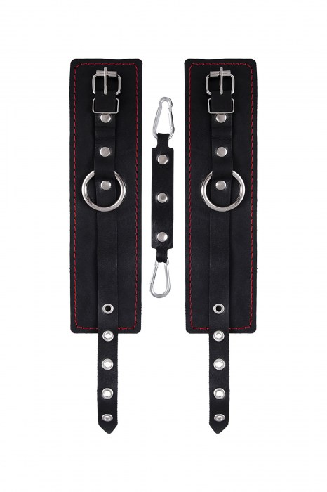 Черные кожаные однослойные оковы с контрастной строчкой - Pecado - купить с доставкой в Прокопьевске
