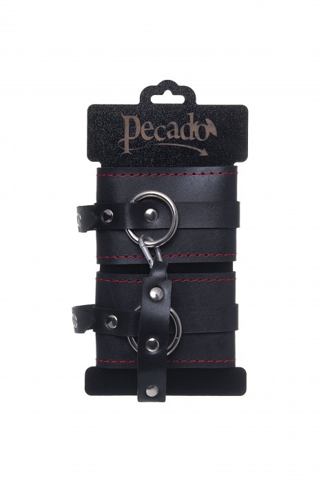 Черные кожаные однослойные оковы с контрастной строчкой - Pecado - купить с доставкой в Прокопьевске