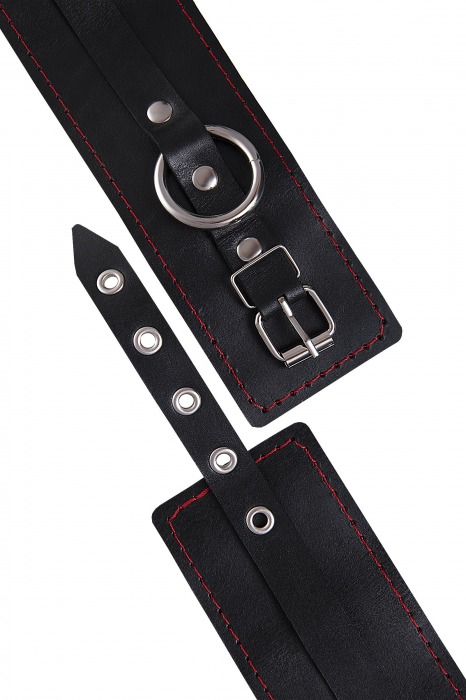 Черные кожаные однослойные оковы с контрастной строчкой - Pecado - купить с доставкой в Прокопьевске