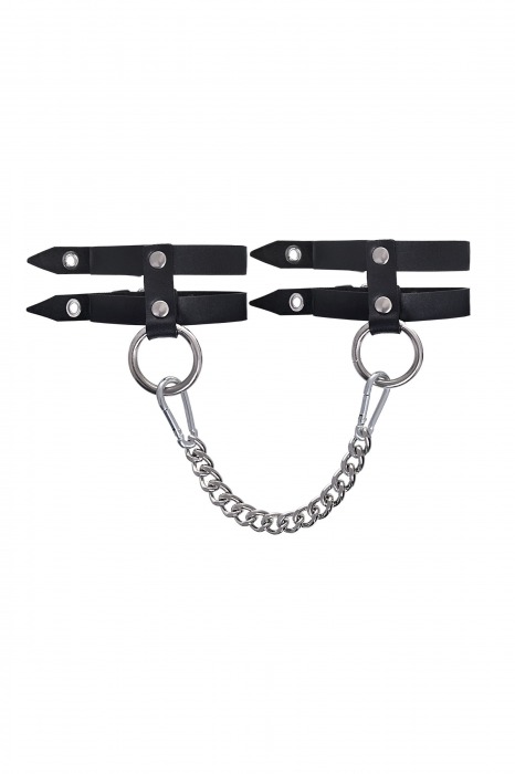 Черные однослойные кожаные оковы из двух ремешков - Pecado - купить с доставкой в Прокопьевске