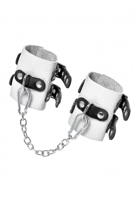Бело-черные наручники с двумя ремешками и люверсами - Pecado - купить с доставкой в Прокопьевске