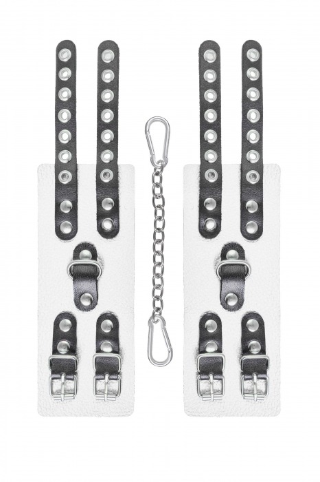 Бело-черные наручники с двумя ремешками и люверсами - Pecado - купить с доставкой в Прокопьевске