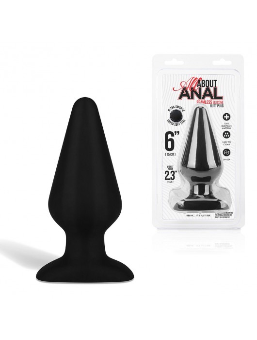 Черный плаг из силикона Seamless Silicone Butt Plug - 15 см. - All About Anal
