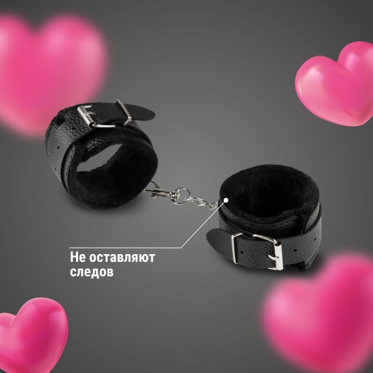 Черные наручники из эко-кожи с мехом - Волшебная страна - купить с доставкой в Прокопьевске