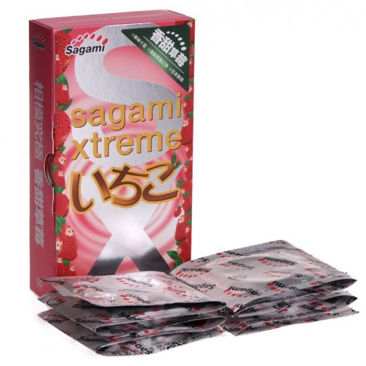 Презервативы Sagami Xtreme Strawberry c ароматом клубники - 10 шт. - Sagami - купить с доставкой в Прокопьевске