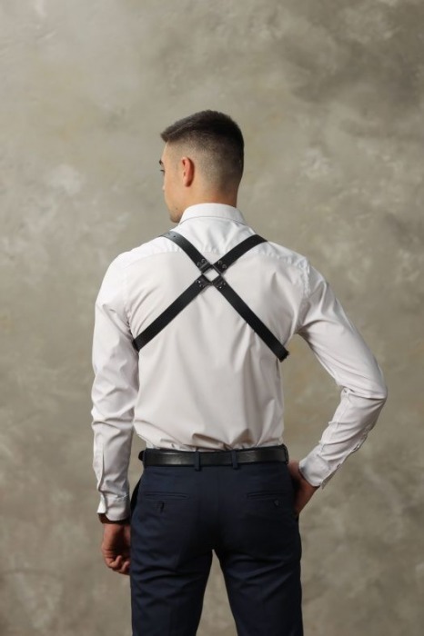 Черная мужская кожаная портупея №4 - БДСМ Арсенал - купить с доставкой в Прокопьевске