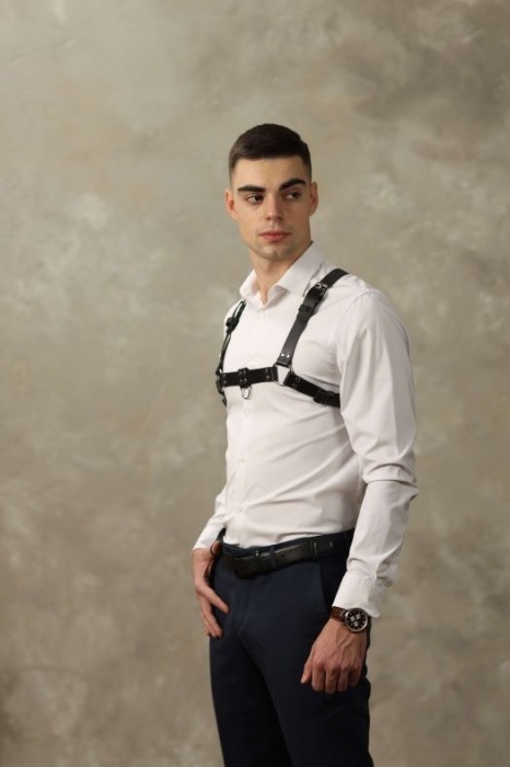 Черная мужская кожаная портупея №4 - БДСМ Арсенал - купить с доставкой в Прокопьевске