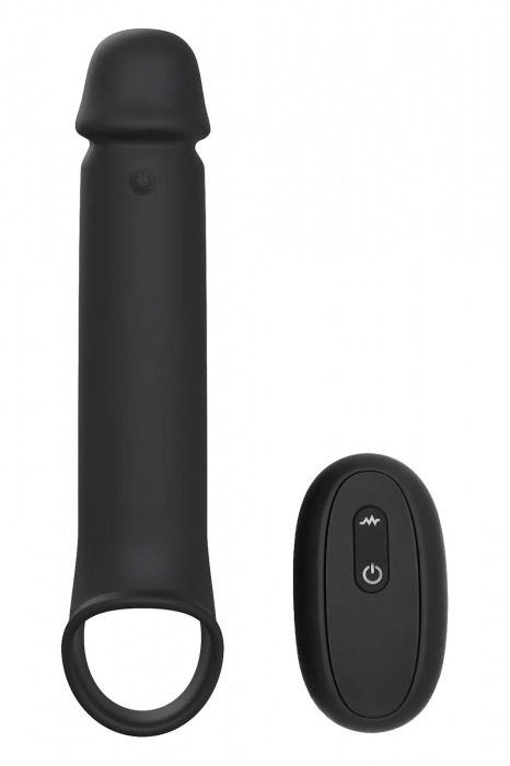 Черная насадка-удлинитель с вибрацией Vibrating Extender With Remote - Dream Toys - в Прокопьевске купить с доставкой
