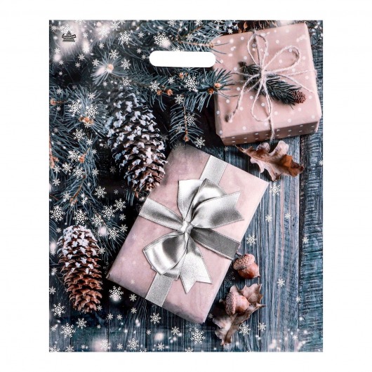 Новогодний пакет с принтом в виде подарков и вырубной ручкой (45х38 см) - Сима-Ленд - купить с доставкой в Прокопьевске