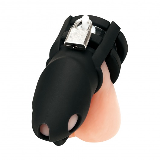 Черная клетка для пениса Silicone Small 2 in Cock Cage With Ball Divider - BlueLine - купить с доставкой в Прокопьевске