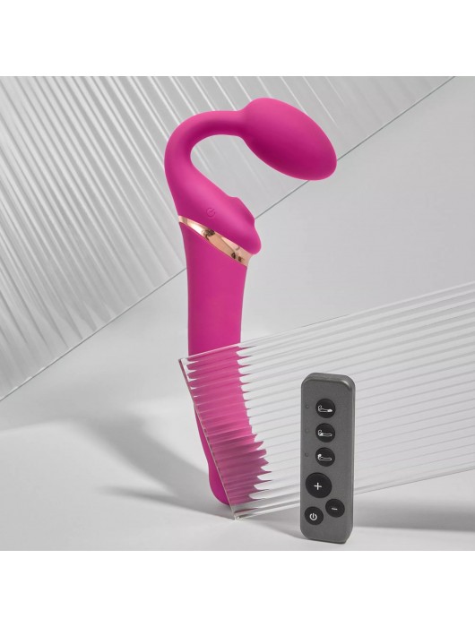 Ярко-розовый безремневой страпон Multi Orgasm Bendable Strap-On size XL с клиторальной стимуляцией - Strap-on-me - купить с доставкой в Прокопьевске