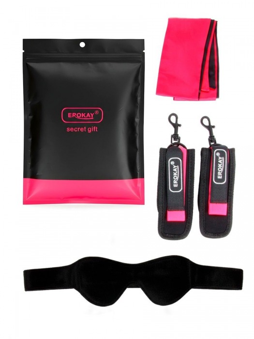 Черно-розовый эротический набор: маска, наручники и повязка - Erokay - купить с доставкой в Прокопьевске