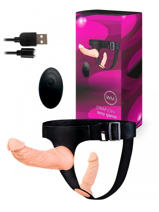 Женский страпон с 2 насадками, вибрацией и пультом ДУ - Erowoman-Eroman - купить с доставкой в Прокопьевске