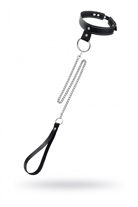 Черный узкий однослойный ошейник с серебристым поводком-цепочкой - Pecado - купить с доставкой в Прокопьевске