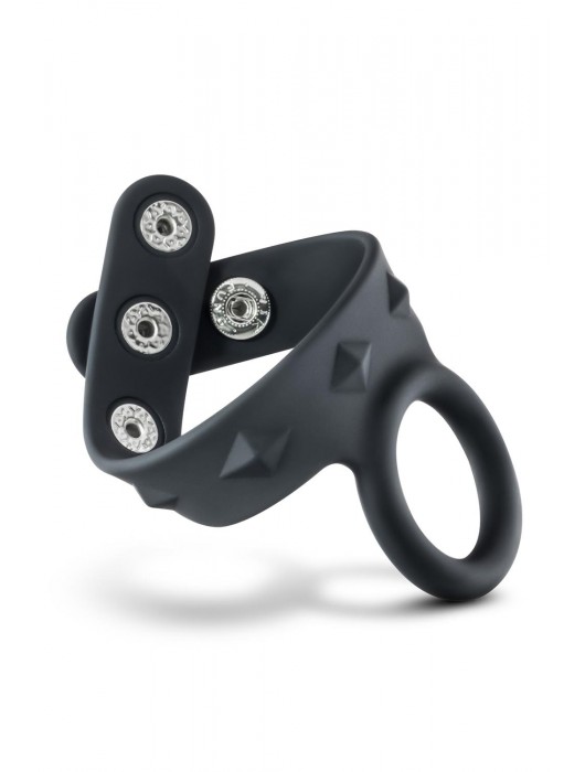 Черное эрекционное кольцо с подхватом мошонки на кнопках VS6 - Blush Novelties - в Прокопьевске купить с доставкой