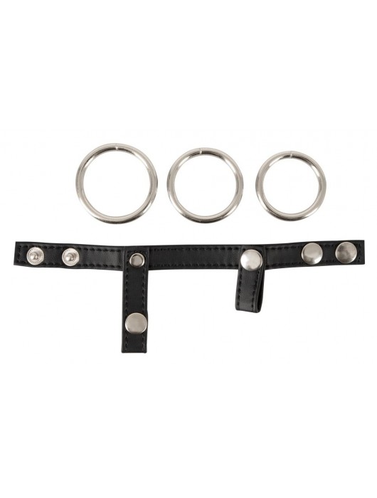 Подхват для мошонки с 3 съемными эрекционными кольцами Leder-Riemen - Orion - в Прокопьевске купить с доставкой