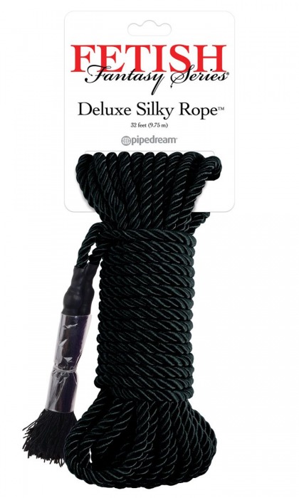 Черная веревка для фиксации Deluxe Silky Rope - 9,75 м. - Pipedream - купить с доставкой в Прокопьевске