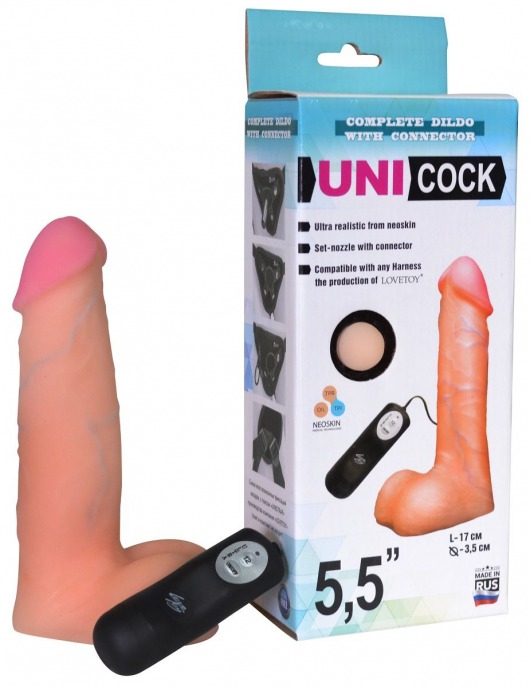 Фаллическая насадка Харнесс UNICOCK 5,5  с вибрацией - 17 см. - LOVETOY (А-Полимер) - купить с доставкой в Прокопьевске