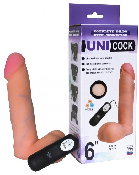 Фаллическая насадка Харнесс UNICOCK 6  с вибрацией - 18 см. - LOVETOY (А-Полимер) - купить с доставкой в Прокопьевске
