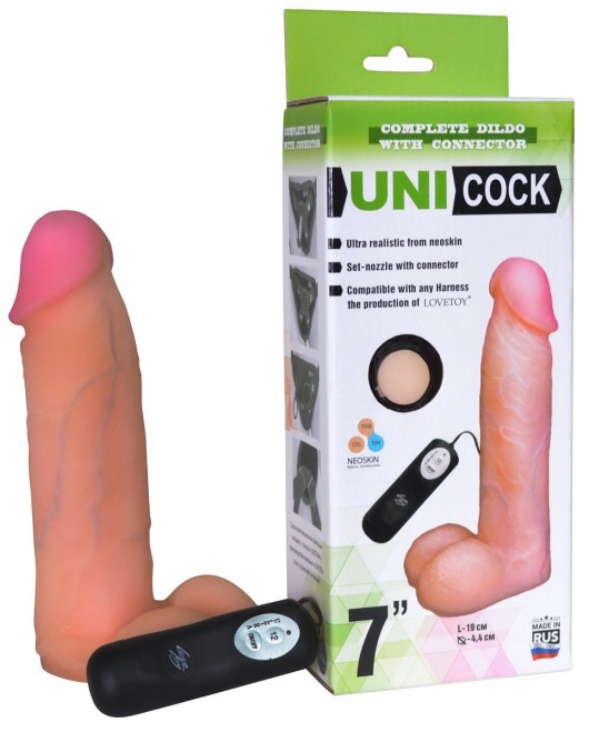 Фаллическая насадка Харнесс UNICOCK 7  с вибрацией - 19 см. - LOVETOY (А-Полимер) - купить с доставкой в Прокопьевске