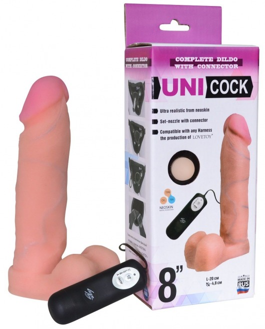 Фаллическая насадка Харнесс UNICOCK 8  с вибрацией - 20 см. - LOVETOY (А-Полимер) - купить с доставкой в Прокопьевске