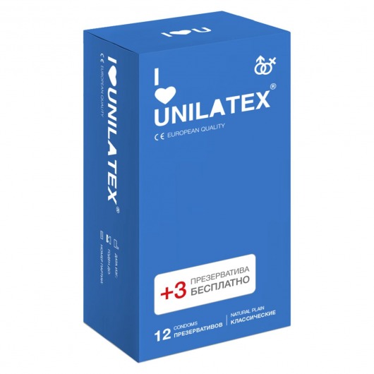 Классические презервативы Unilatex Natural Plain - 12 шт. + 3 шт. в подарок - Unilatex - купить с доставкой в Прокопьевске